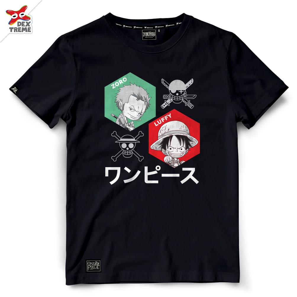 Dextreme T-shirt DOP-1550 One Piece ลาย SD Luffy   Zoro  มีสีดำ และสีกรม