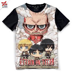  T-shirt DAT-004 Attack on Titan  ลาย Mini สีดำผ้าSUB